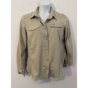 COLUMBIA Womens Omni-Shade Shirt Roll Tab Sleeves Top XL Extra Large Beige EUC